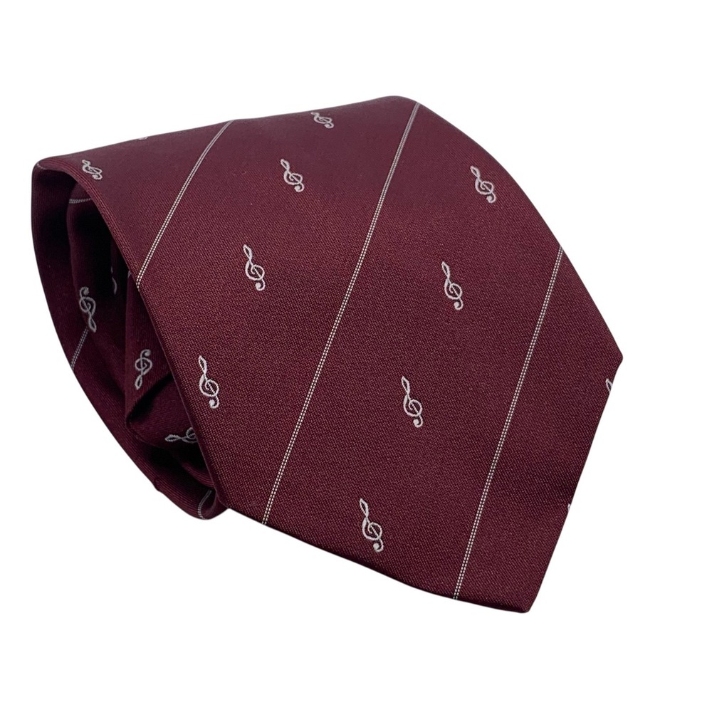 Weissenburger Men's Necktie Burgundy/White Music Notes Diagonal Stripe Germany
